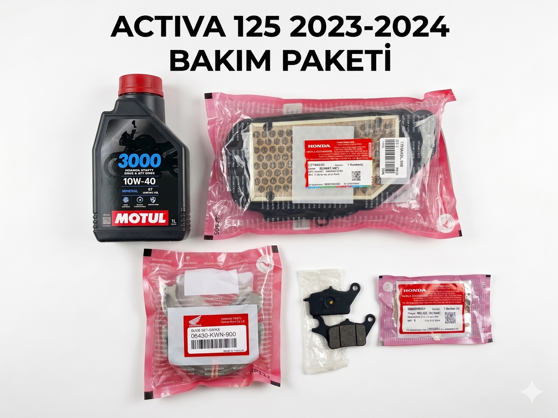 Honda Activa 125 Bakım Seti (2023-2024) - %100 Orijinal Filtre + Balata + Motul Yağ Paketi